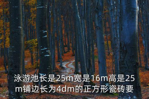 廣州洲際泳池大小，泳游池長是25m寬是16m高是25m鋪邊長為4dm的正方形瓷磚要
