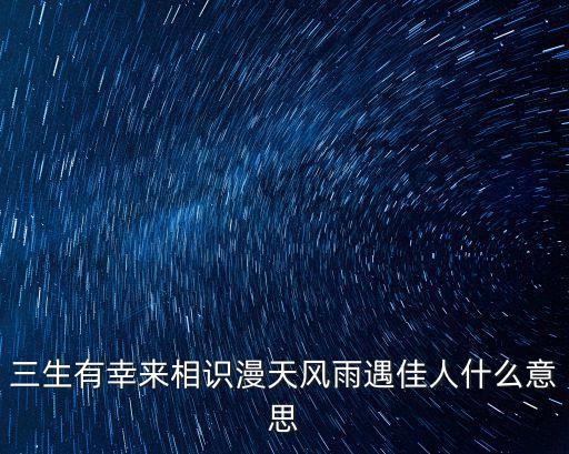三生有幸來相識漫天風雨遇佳人什么意思