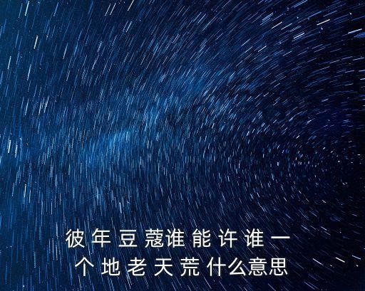 彼 年 豆 蔻誰 能 許 誰 一 個 地 老 天 荒 什么意思